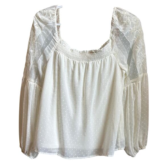 Lovestitch Women’s Sz M & L Ivory Polka Dot Blouse Lined Bodice Square Neck - Picture 4 of 8